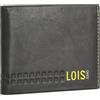 Lois - Portafoglio da uomo in vera pelle, con scomparto per carte, con RFID, 205507, Nero/Giallo, Taglia unica