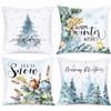 Lanpn 4 Pezzi Federe Cuscini Natalizi Invernali Copricuscini Natalizia 40x40cm, Neve Invernale Foresta Blu Federa Natale Decorativo, Inverno Decorazioni Natalizio per Divani Letto in Camera da Letto