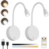 Klighten 2 Pezzi Lampada da Lettura Parete Senza fili Dimmerabile con Telecontrollo, Batteria 2W LED Luce da Lettura da Comodino, Faretto Lettura Ricaricabile USB, 200LM, 3000/4500/6000K, Bianco