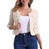 Allegra K Giacche di jeans corte da donna senza colletto con maniche a 3/4, crema, S