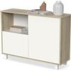 Muebles Pitarch | Aparador salone da pranzo, buffet, mobile ausiliario, 2 ante e 1 vano, con piedini, bianco e Rovere Cambrian, 82,5x112x33cm, moderno ingresso, collezione Tibet