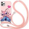 nurkorki Cover con Cordino per Apple iPhone 7 Plus/8 Plus 5,5, Carino Stitch Custodia con Cinturino Regolabile Collana Cordino da Collo Catena Sottile TPU Morbida Silicone Case per iPhone 8 Plus, 05