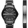 Armani Exchange Orologio da uomo con movimento a tre lancette e data, cassa in acciaio inossidabile nero da 46 mm e bracciale in acciaio inossidabile, AX7101