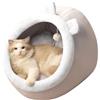 PETCUTE Cuccia Gatto Chiusa Interno,Cuccia per Gatti Interno con Cuscino Rimovibile,Cuccia Semichiusa per Animali Domestici con Palla di Pelo,Antiscivolo,per Gatti e Cani di Piccola Taglia