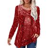 ORANDESIGNE Maglietta Paillettes da Donna a Maniche Lunghe Girocollo Camicette Casual T-Shirt con Paillettes Maglietta Lunghi Shirt Luccicanti Impreziosita Top Senza Spalline E Rosso XXL