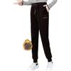 Pelinuar Pantaloni da jogging da donna in velluto a coste, pantaloni da jogging a doppio strato spessi in cashmere a vita alta casual in cotone, pantaloni invernali foderati in caldo pile marrone pantaloni
