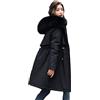 Alloaone Giacca invernale da donna Parka cappotto lungo giacca con cappuccio in lana collare di pelliccia spessa calda usura da neve parka imbottito, Nero , XXL