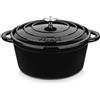 Velaze Casseruola in Ghisa, Pentola a Induzione per Stufati, Cocotte Casseruola con Coperchio in Rivestimento Smaltato, Forno Olandese, Nero, Rotondo - 29 cm, 6,5 L