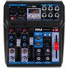 Pyle PMX44T - Mixer audio professionale senza fili per DJ, con effetti DSP, interfaccia audio USB, doppio ingresso RCA, ingresso XLR/1/4, ingresso microfono da 1/4, jack per cuffie