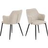 AC Design Furniture Ilsebeth - Set di 2 sedie da pranzo con schienale, seduta imbottita in tessuto beige con gambe in metallo nero, sedia d'accento, sedia da ufficio