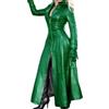 Fiauli Cappotto da donna in finta pelle giacca lunga da donna in ecopelle con risvolto colletto con cerniera abbottonatura cyberpunk cappotto gonna estesa cappotto, Verde, M