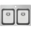 DELINIA Lavello integrato 2 vasche in inox argento DELINIA Zeria L 52 x L 75 cm