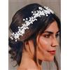 IYOU Cristallo Sposa Vite per Capelli Foglia Argento Matrimonio Fascia per capelli Fiore di Perle Sposa Accessori per Capelli da Damigella D'onore per le Donne