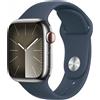 Apple Watch Series 9 GPS + Cellular Cassa 41mm in Acciaio Inox con Cinturino Sport Blu Tempesta - S/M MRJ23QLA