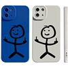 EUUOG Custodia per iPhone 12, custodia per coppia antiurto all-inclusive in morbido silicone da 2 pezzi, motivo divertente Little People (blu e bianco)