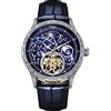 FORSINING Orologio meccanico automatico da uomo, con quadrante stellato e tourbillon con quadrante grande, fasi lunari, cinturino in pelle luminoso, Blu, Cinturino