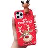 Phoona Natale Cover per Apple iPhone 12/12 Pro 6,1, Custodia in Silicone Rosso Matte con Natalizia Cervo 3D Modello Disegni Case Protettiva, Ultra Sottile Morbido TPU Antiurto per iPhone 12 Pro