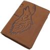 myledershop Portafoglio in vera pelle pieno fiore di bufalo/portamonete/portafoglio/borsellino in formato verticale o orizzontale con motivo lupo e protezione RFID e NFC, Taglia unica per tutti