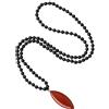 COAI Collana Rosario Mala 108 Perle di Pietre Naturali Onice Nero Annodate a Mano con Ciondolo Foglia di Diaspro Rosso