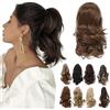 TESS Coda Capelli Extension, 30 cm Ondulato Coda Finta Capelli Con Clip ad Artiglio #12 Marrone medio Extension Coda Capelli Sintetico per Donna