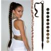 FESHFEN Treccia Finta Capelli - 65 cm Lunga Coda Finta Capelli Posticci con Elastico Sintetico Lunghi Ponytail Extension per Donne, Marrone Castano