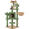 Yaheetech Tiragraffi Cactus per Gatti Altezza 135 cm Albero con Trespolo Piattaforma Cesto Casetta Scalaetta Pompon Gioco Giocattolo Verde e Marrone
