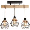 YYQBYY Lampadario industriale in legno artistico Corda di canapa Lanterna in ferro battuto Lampada a sospensione Lampada da soffitto regolabile for ristorante (3 luci) YYQBYY