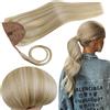 RUNATURE Estensione Coda di Cavallo Liscia Biondo 12 Pollice/30cm 70g Coda di Cavallo dei Estensioni Capelli Biondo Cenere Scuro Evidenziato Bleach Blonde #18P613 Coda Extension Ponytail