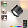 CheDux Lampada da parete, Applique Parete Interno con Telecomando, Luci Led da Parete a Batteria Ambientale RGB Dimmerabile, Rotazione a 360°, Applique Camera da Letto con Timer y Touch Control