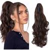 TESS Coda Capelli Extension, 45 cm Ondulato Coda Finta Capelli Con Clip ad Artiglio #M4 Marrone chiaro Extension Coda Capelli Sintetico per Donna