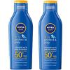 NIVEA SUN Latte Solare Kids Protect & Care SPF 50+ 2 x 200 ml, Protezione solare per bambini estremamente resistente all'acqua, Crema solare bambini dai 3 anni in su