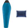 Ferrino Nightech 800, Sacco A Pelo Blu, 800 Gr & Aufblasbares Kissen, Cuscino Gonfiabile Goffrato Unisex, Blu Scuro, 42X30X6 Cm