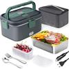 AUTOPkio Scaldavivande Elettrico 1.8L 80W, 12V/24V/220V Grande Lunch Box | con Borsa e Acciaio Inox Forchetta Cucchiaio per Auto Camion Ufficio