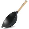 4BIG.fun Padella wok con manico in legno, 26 cm, in ghisa, wok da 2,8 l, per esterni, da campeggio, da campeggio, in ghisa, BZ - W24HP2