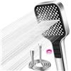 VEHHE Soffione Doccia con Tubo 1,5 m, 7 Modalità di Risparmio Idrico, Soffione Doccia Grande Regolabile con una Sola Mano, Soffione a Pioggia con Pulsante di Arresto e Ugello in Silicone Autopulente