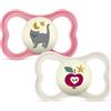 MAM Ciuccio con scudo ventilato, bagliore al buio, a partire da 16 mesi, tettarella extra sottile e flessibile in silicone facile accettazione, con scatola autsterilizzante, Supreme, rosa opaco, 2