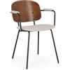 Set di 2 sedie SIENNA in legno di pioppo e tessuto beige, gambe acciaio nere