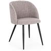Set di sedie QUEEN in tessuto effetto bouclé visone e gambe acciaio nero