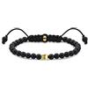 Thomas Sabo Bracciale da uomo con teschio nero e oro, in perle ossidiana nere, in argento Sterling 925 placcato oro giallo 750, lunghezza: 15-22 cm, A2015-848-11-L22V, 15-22 cm, Gemma Argento sterling