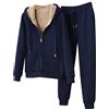 Generic Tute in Lana Felpe con cappuccio per donna Casual caldo peluche solido due pezzi felpe con cappuccio tasca con cerniera cappotto pantaloni con coulisse Pigiama in Cotone Leggero (Blue, XXL)