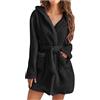 Modaworld Accappatoio per Donna con cappuccio e tasche applicate Pigiama Donna Camicie da notte | Morbidissimo pile in microfibra di corallo, assorbente e ad asciugatura rapida (M, Black)