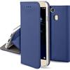 Moozy Cover per Huawei P10 Lite, Blu Scuro - Custodia a Libro Flip Smart Magnetica con Appoggio e Porta Carte
