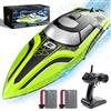 DEERC Barca RC Età 14+ con Luce LED, 30+ Mins, Auto Righting Remote Control Boat per piscine e laghi, 20+ MPH, 2.4GHz Barche da corsa, 2 Batteria, Giocattoli da piscina per bambini, Moto d'acqua
