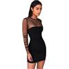 Generico Vestito Donna Tubino Tulle Girocollo Scollo Cuore Velato Trasparente Sensuale Elegante Nero/Taglia Unica