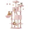 Feandrea Albero per Gatti, Alto 168 cm, Tiragraffi per Gatti Adulti, L, con 13 Graffiatoi, 2 Posatoi, 2 Grotte, Cesto, Pompon, in Peluche a più Livelli per Interno, Rosa Gelatina PCT165P01