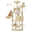 Feandrea Albero per Gatti, Alto 168 cm, Tiragraffi per Gatti Adulti, L, con 13 Graffiatoi, 2 Posatoi, 2 Grotte, Cesto, Pompon, in Peluche a più Livelli per Interno, Beige PCT165M01