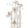 Feandrea Albero per Gatti, Alto 168 cm, Tiragraffi per Gatti Adulti, L, con 13 Graffiatoi, 2 Posatoi, 2 Grotte, Cesto, Pompon, in Peluche a più Livelli per Interno, Bianco Crema PCT165T01