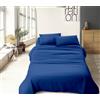 IlGruppone Completo Letto No Stiro Prodotto Italiano Set Lenzuola Tinta Unita Effetto Raso Lenzuolo sotto Fino 30 Cm con Angoli Elasticizzati sopra Federe - Blu - Una Piazza e Mezza