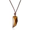 COAI Collana in Vera Pelle Italiana con Pendente Dente di Lupo di Pietre Semipreziose Occhio di Tigre Unisex