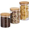 Relaxdays Barattoli per Conserve, Set da 3, da 500, 700 e 1000 ml, per Pasta, Müsli, Caffè, D:9,5 cm, Bambù, Naturale